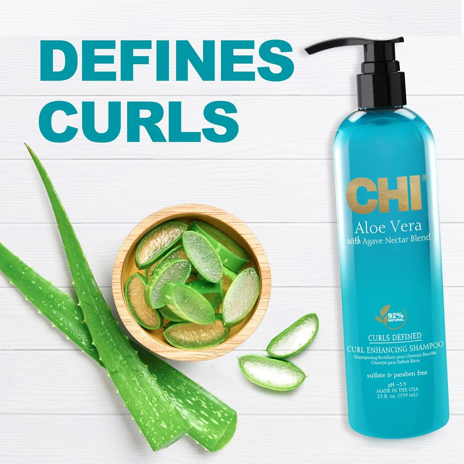 Chi Aloe Vera Curl Enhancing Shampoo, Gently Cleanses & Increases Moisture For Curly Hair, Sulfate, Paraben, & Cruelty-Free, 11.5 Oz