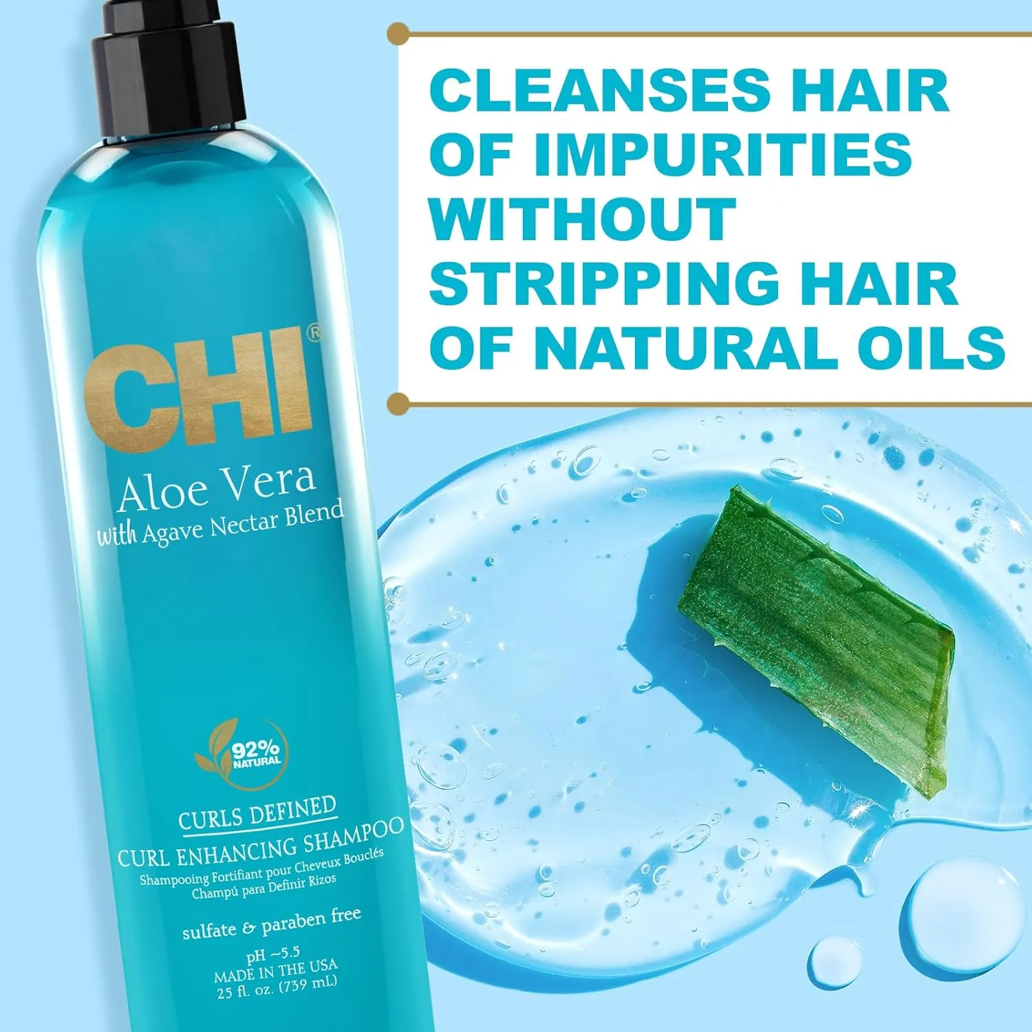 Chi Aloe Vera Curl Enhancing Shampoo, Gently Cleanses & Increases Moisture For Curly Hair, Sulfate, Paraben, & Cruelty-Free, 11.5 Oz
