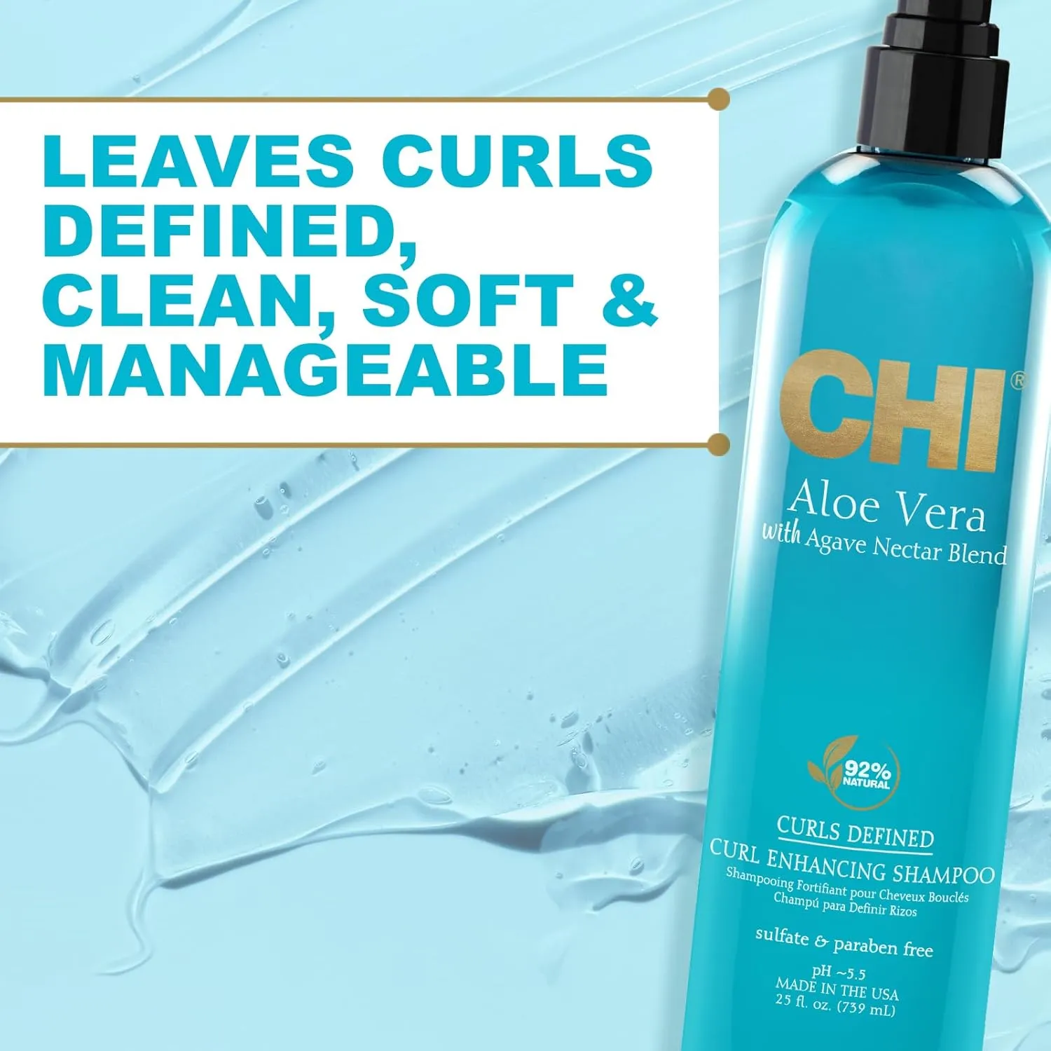 Chi Aloe Vera Curl Enhancing Shampoo, Gently Cleanses & Increases Moisture For Curly Hair, Sulfate, Paraben, & Cruelty-Free, 11.5 Oz
