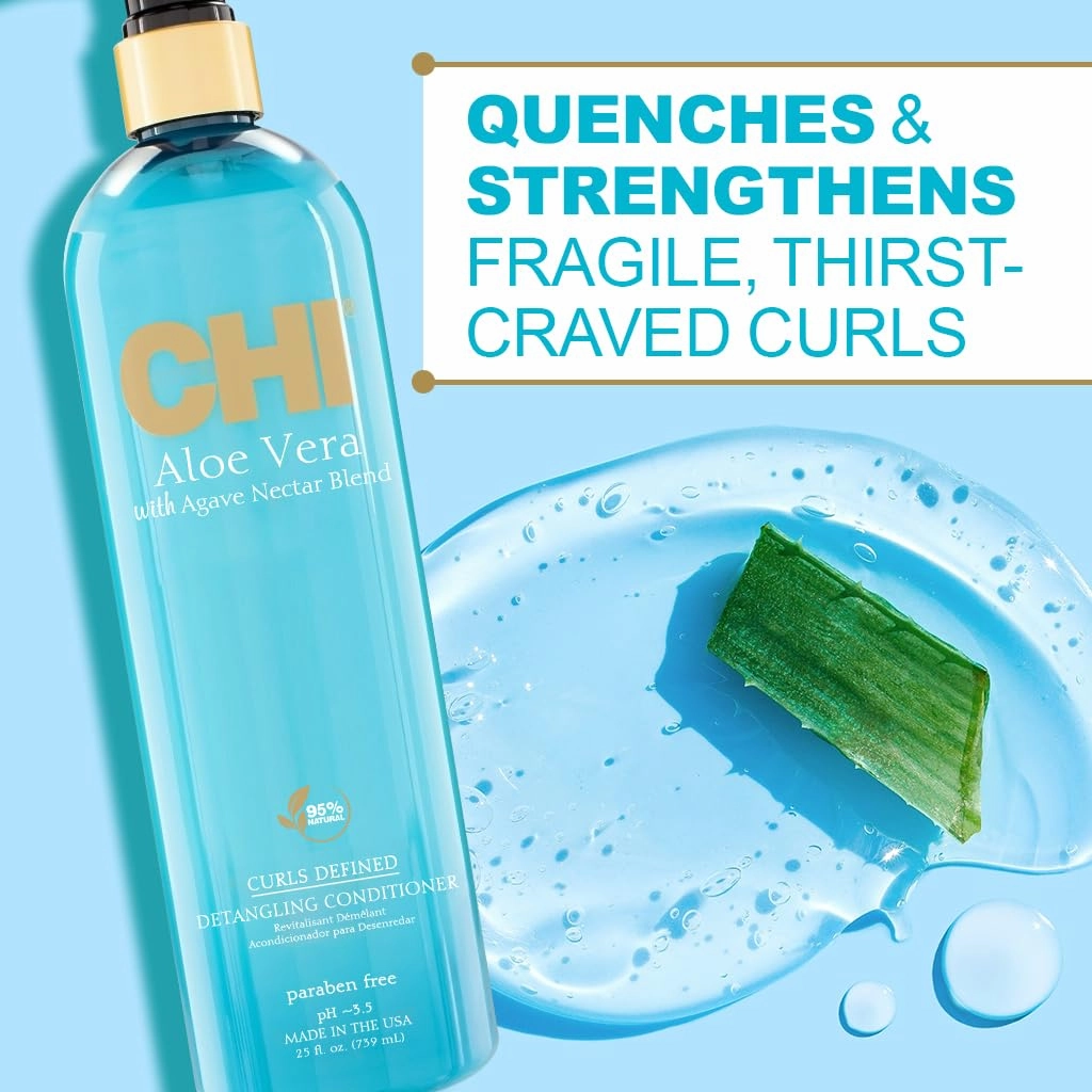 CHI Aloe Vera Detangling Conditioner, Deep Conditioning Treatment For Waves, Curls, & Coils, Sulfate, Paraben, & Cruelty-Free, 25 Oz
