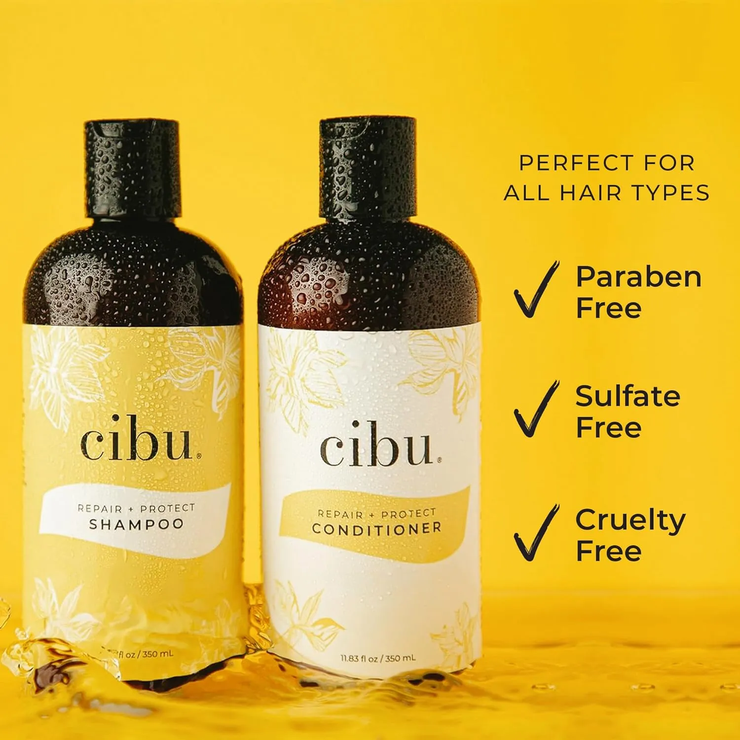 cibu Repair   Protect Shampoo and Conditioner Bundle 90002 Restores Damaged Hair - Protects From Breakage - Safe for Color-Treated Hair 11.83oz 2 Pack
