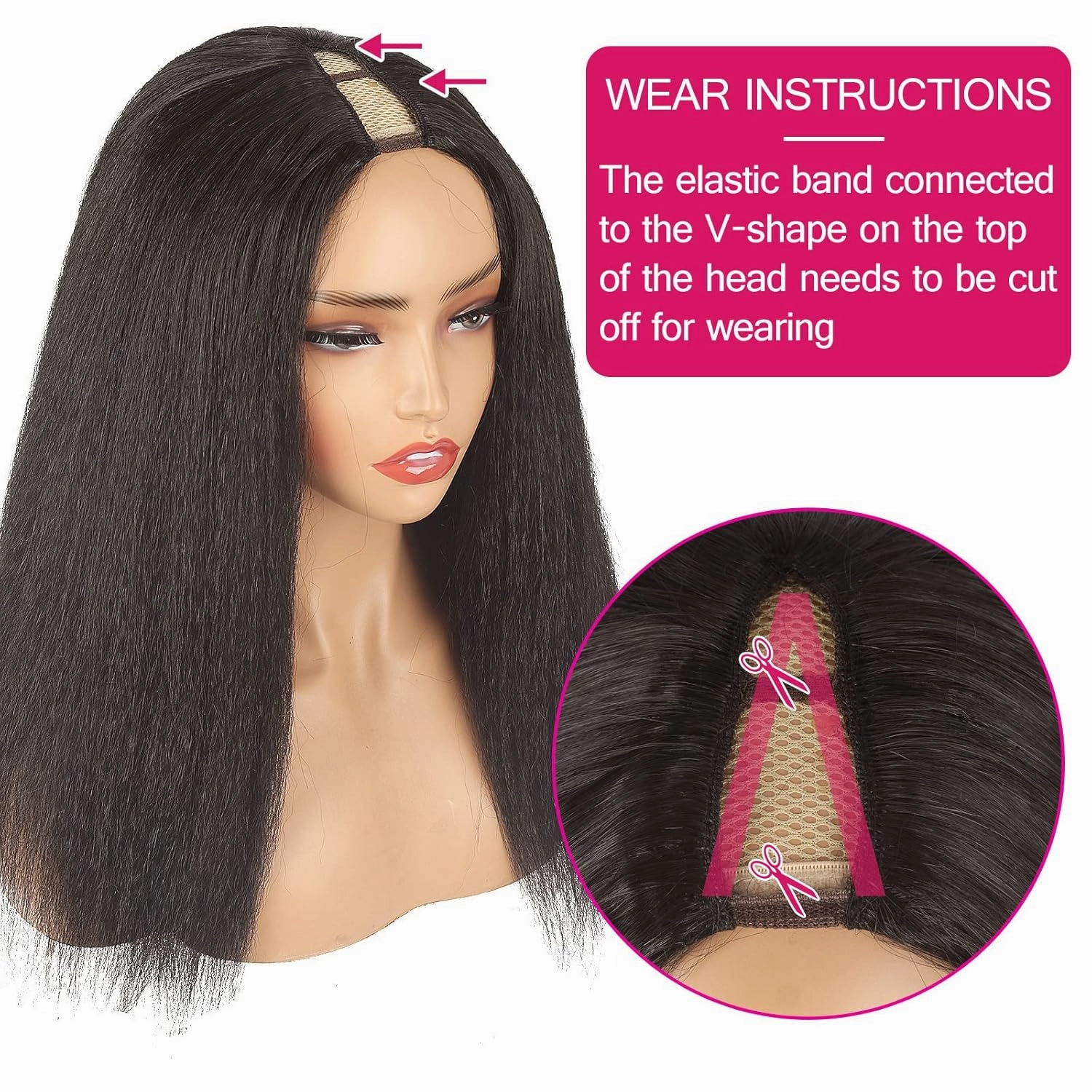 CINHOO Kinky Straight V Part Wig for Black Women Long V Shape Wigs Glueluss No Leave Out Wig Syntehtic Kinky Straight U Part Wigs for Women Dark Brown Wig for Daily Use (4#, 20inch)