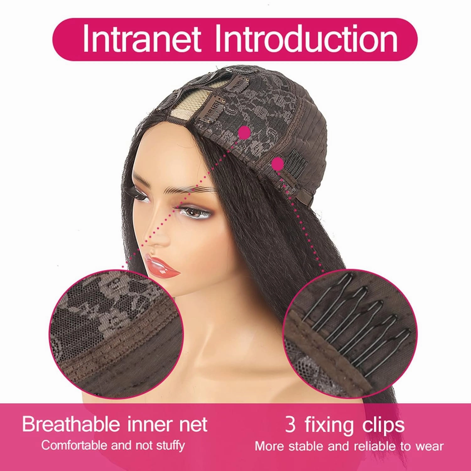 CINHOO Kinky Straight V Part Wig for Black Women Long V Shape Wigs Glueluss No Leave Out Wig Syntehtic Kinky Straight U Part Wigs for Women Dark Brown Wig for Daily Use (4#, 20inch)