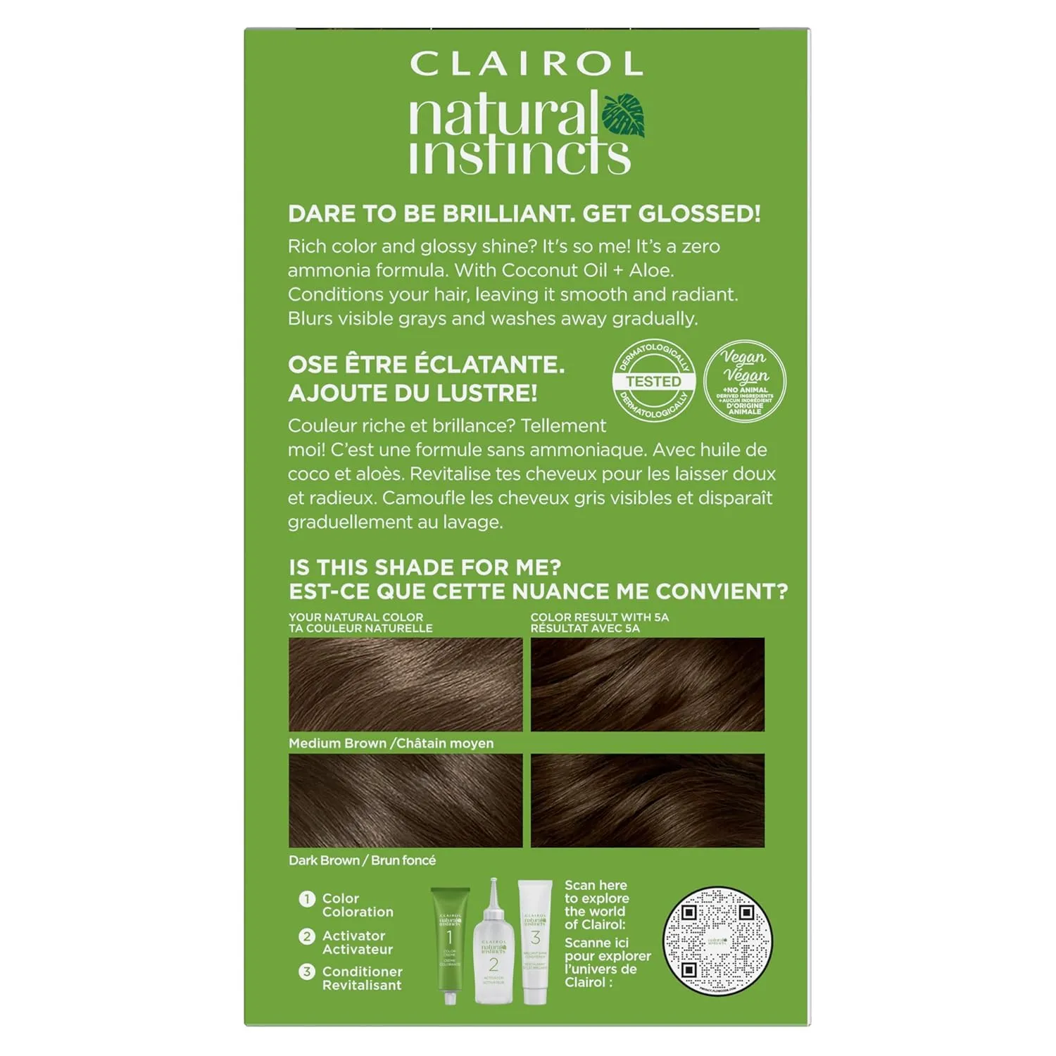 Clairol Natural Instincts Demi-Permanent Hair Dye, 5A Medium Cool Brown Hair Color, Pack of 3