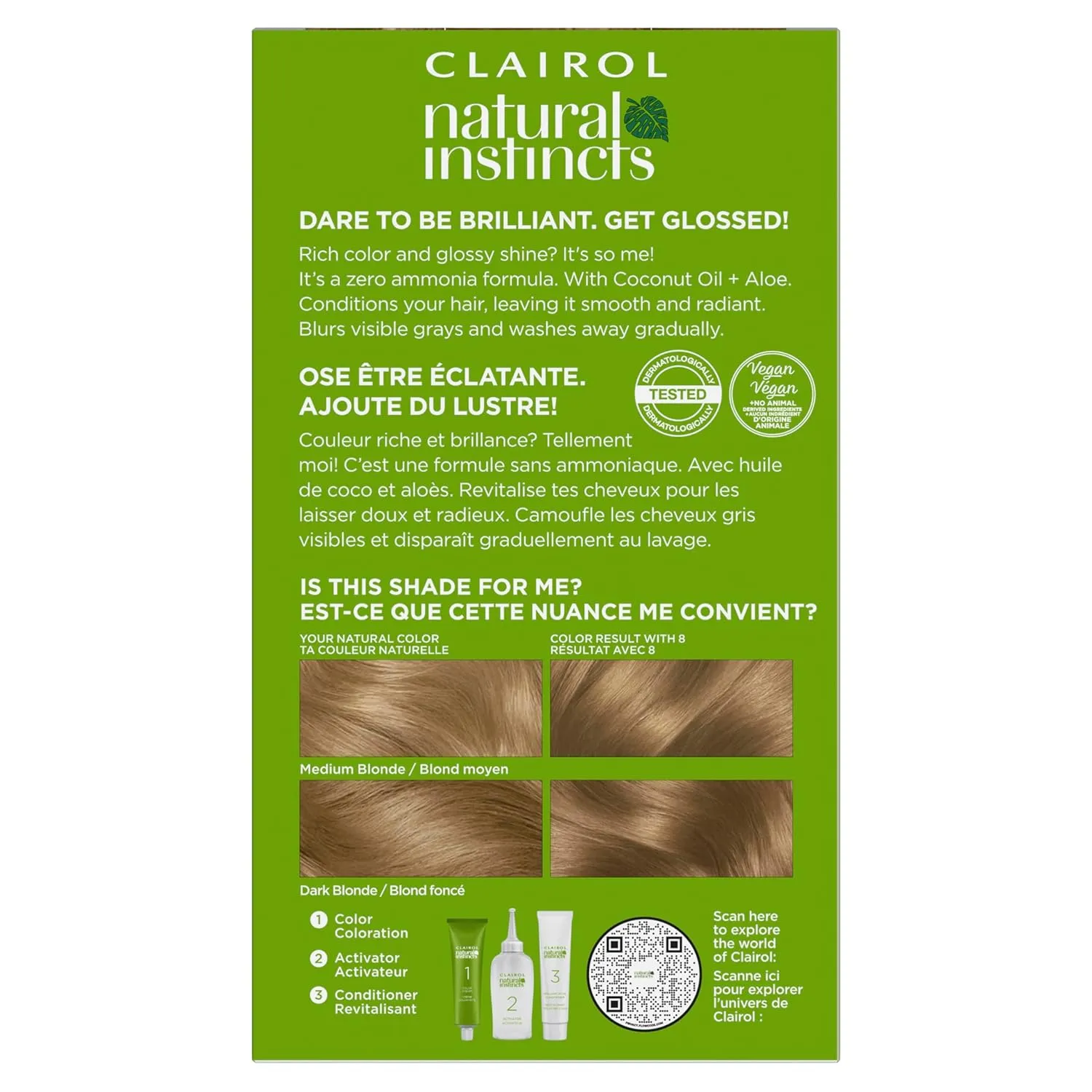 Clairol Natural Instincts Demi-Permanent Hair Dye, 8 Medium Blonde Hair Color, Pack of 3