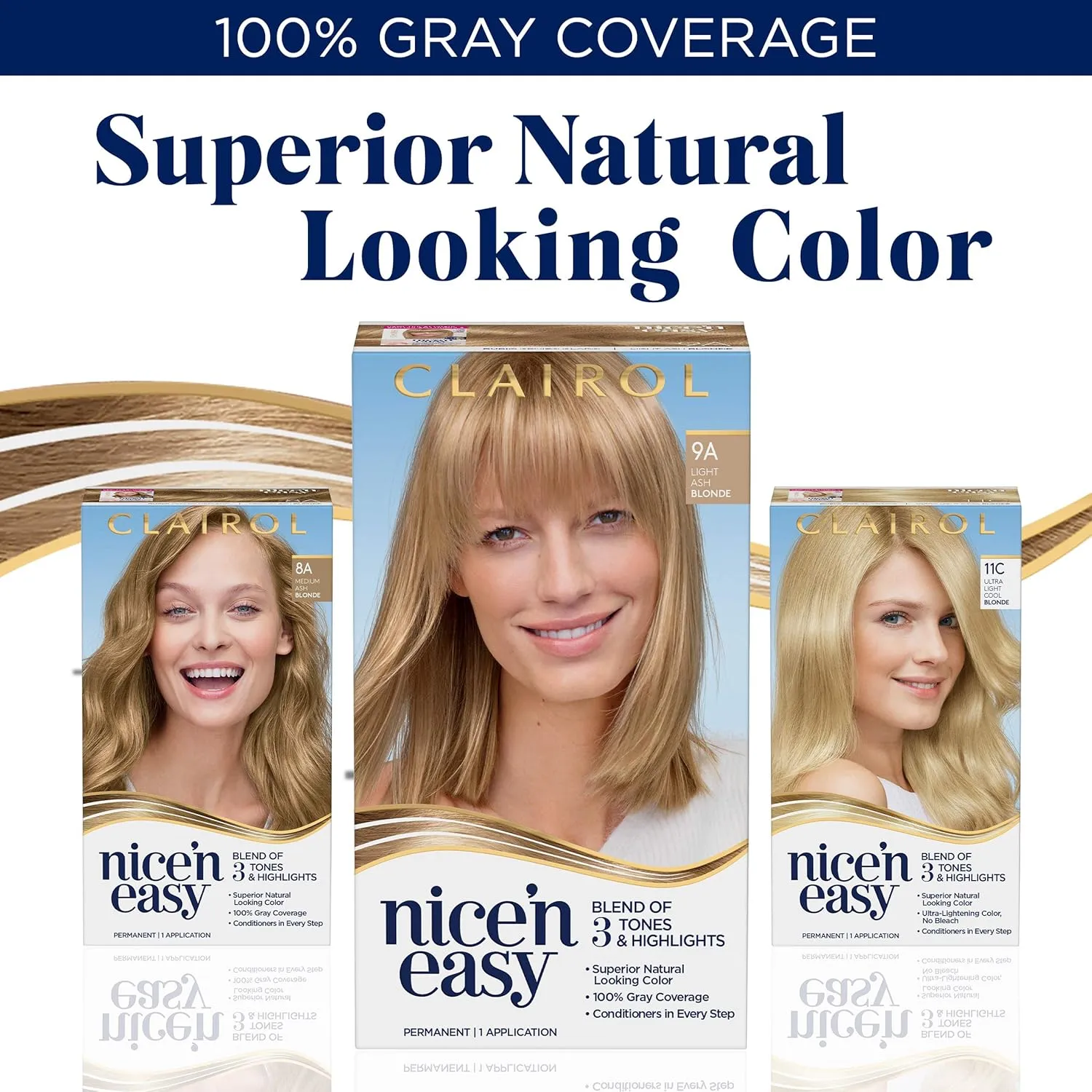 Clairol Nice'n Easy Permanent Hair Dye, 7CB Cool Beige Blonde Hair Color, Pack of 3
