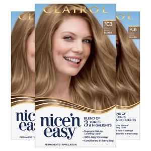 Clairol Nice'n Easy Permanent Hair Dye, 7CB Cool Beige Blonde Hair Color, Pack of 3