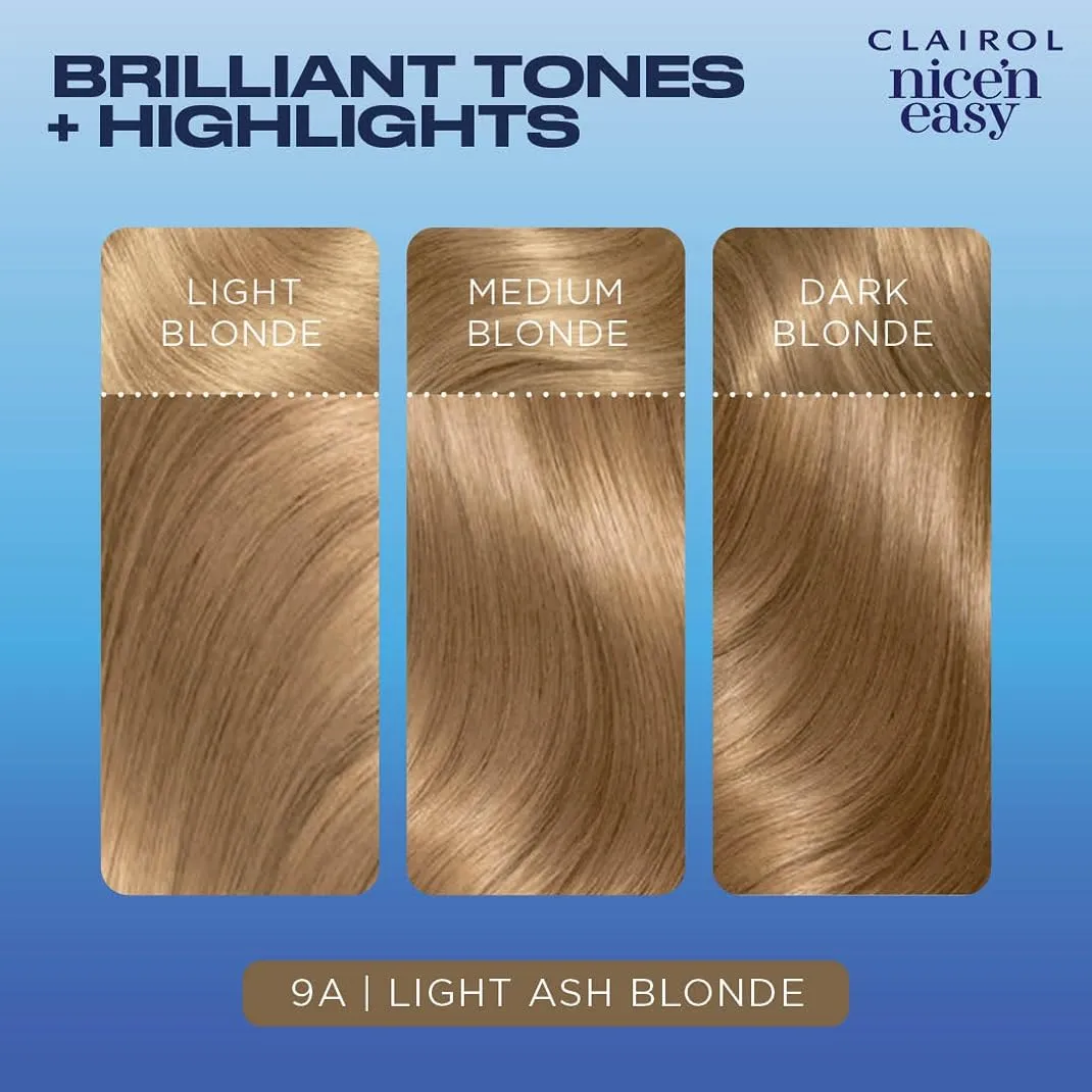 Clairol Nice'n Easy Permanent Hair Dye, 9A Light Ash Blonde Hair Color, 3 Count
