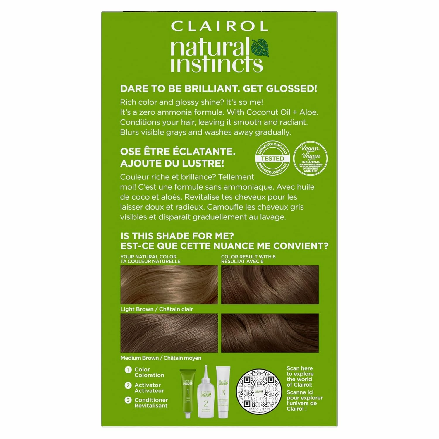 Clairol Natural Instincts Demi-Permanent Hair Dye, 6 Light Brown Hair Color, Pack of 3