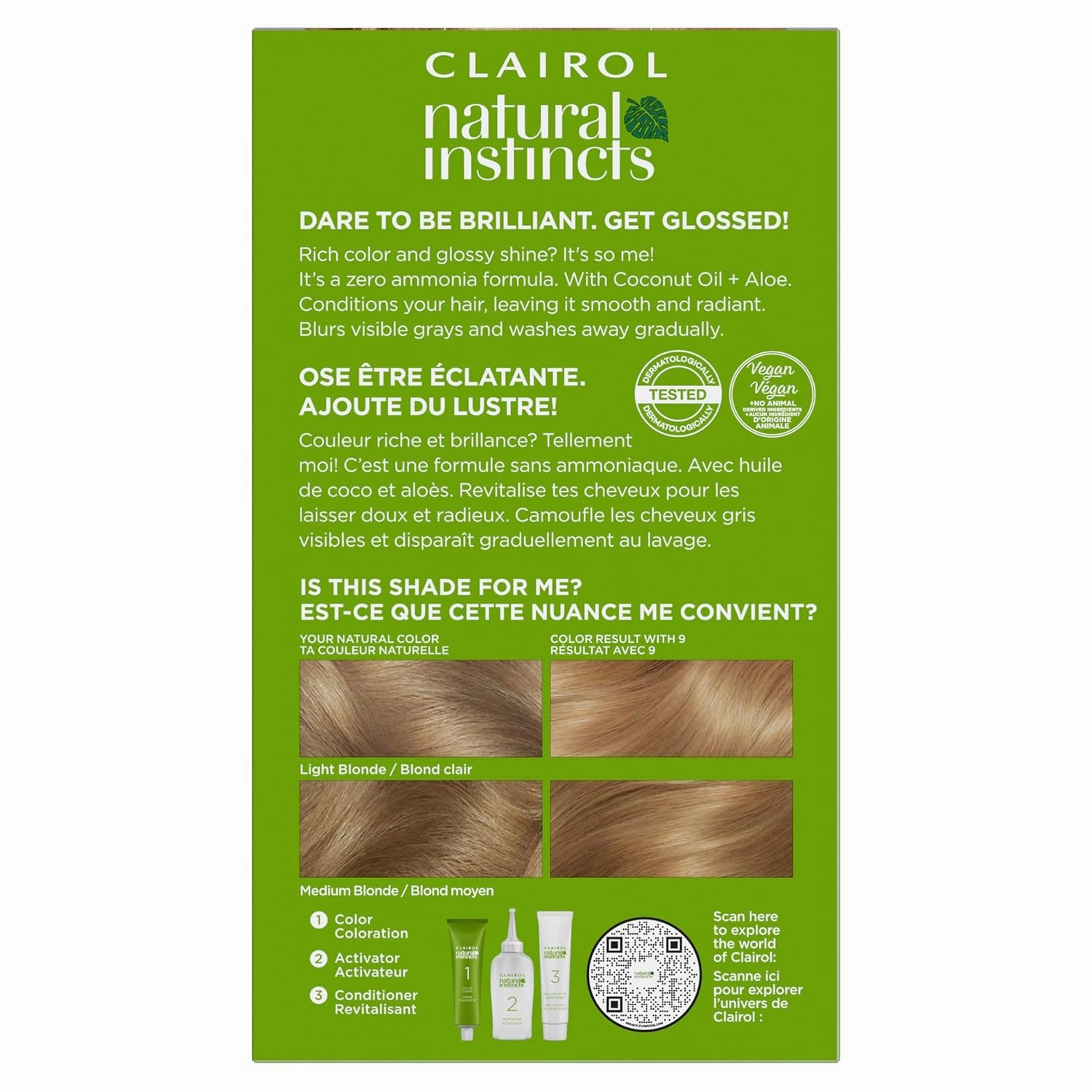 Clairol Natural Instincts Demi-Permanent Hair Dye, 9 Light Blonde Hair Color, Pack of 3