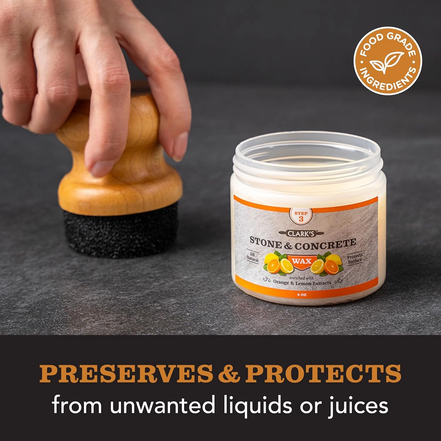 CLARK’S Stone and Concrete Wax - Soapstone Wax with Orange and Lemon Extracts - Helps Preserve and Protect Against Liquids - Revitalizes Stone Surfaces - Made with Carnauba Wax and Beeswax