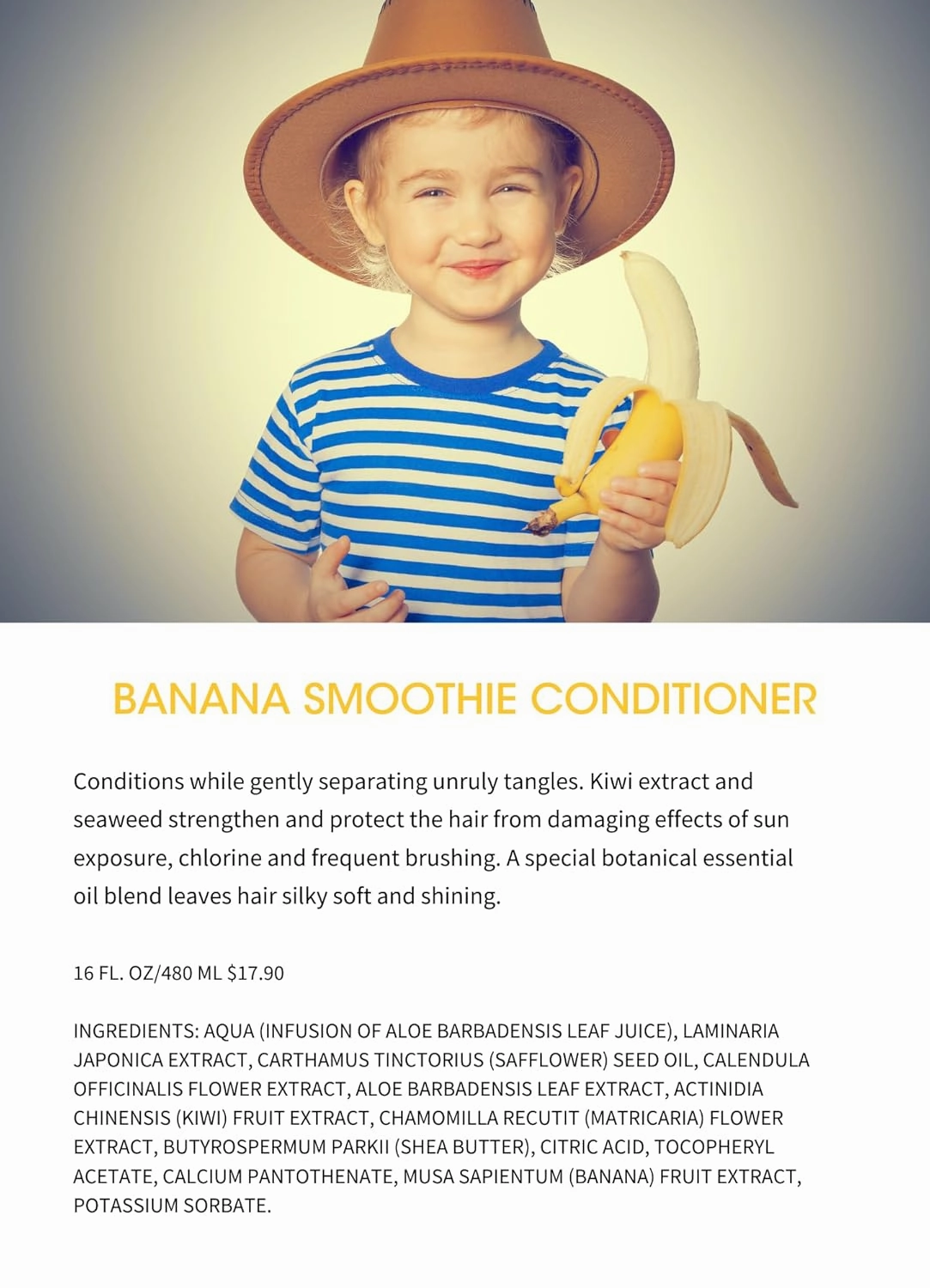 Clean Kids Naturally Conditioner, 16 oz (1 Bottle), EWG Verified (32 Fl Oz (Pack of 1), Banana)