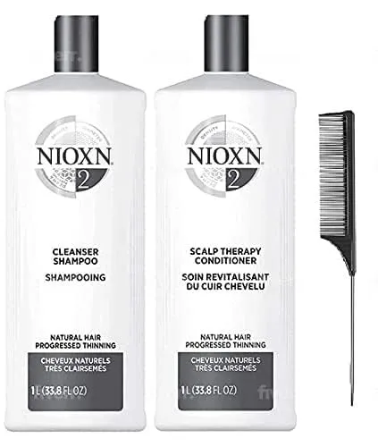 Cleanser Shampoo & Scalp Therapy Conditioner Set, Black Steel Comb, Hair Thickening Natural Hair Growth, Men & Women 33.8 oz (System 2), Grey
