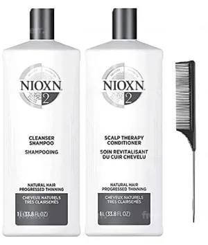 Cleanser Shampoo & Scalp Therapy Conditioner Set, Black Steel Comb, Hair Thickening Natural Hair Growth, Men & Women 33.8 oz (System 2), Grey