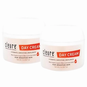 Cleure Anti-Aging Day Cream & Facial Moisturizer w/Pure Shea Butter for Sensitive Skin - Fragrance Free, Gluten, Salicylate and Paraben Free (2 oz, Pack of 2)
