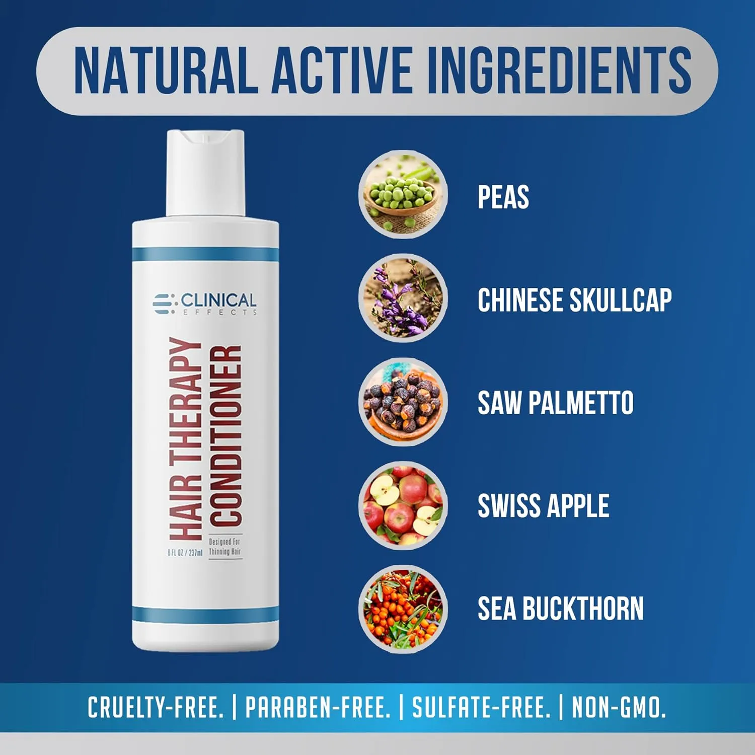 Clinical Effects Hair Therapy Conditioner - Hair Growth Conditioner for Men and Women - Deep Conditioner with Biotin, Saw Palmetto and Panthenol - Made in the USA - 8 Fl oz