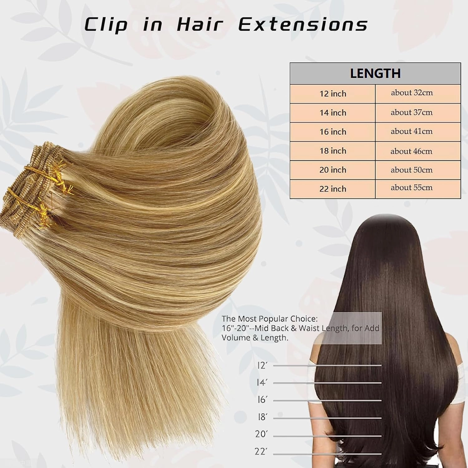 Clip in Hair Extension 12 Inch Chocolate Brown Mix Caramel Blonde Highlights 5PCS Natural Straight Hairpieces for Women Thick Human Hair Double Weft Hair Full Head(#16P22)