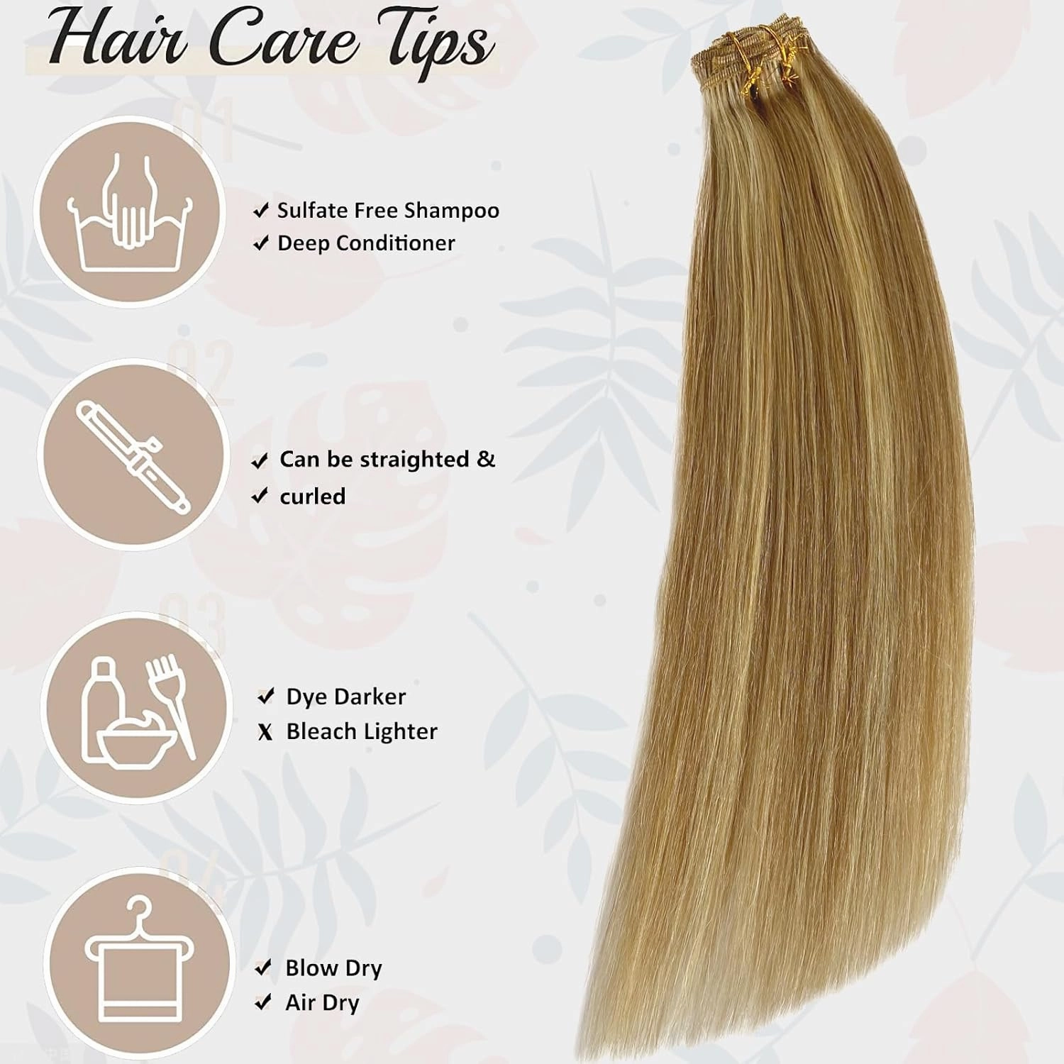 Clip in Hair Extension 12 Inch Chocolate Brown Mix Caramel Blonde Highlights 5PCS Natural Straight Hairpieces for Women Thick Human Hair Double Weft Hair Full Head(#16P22)