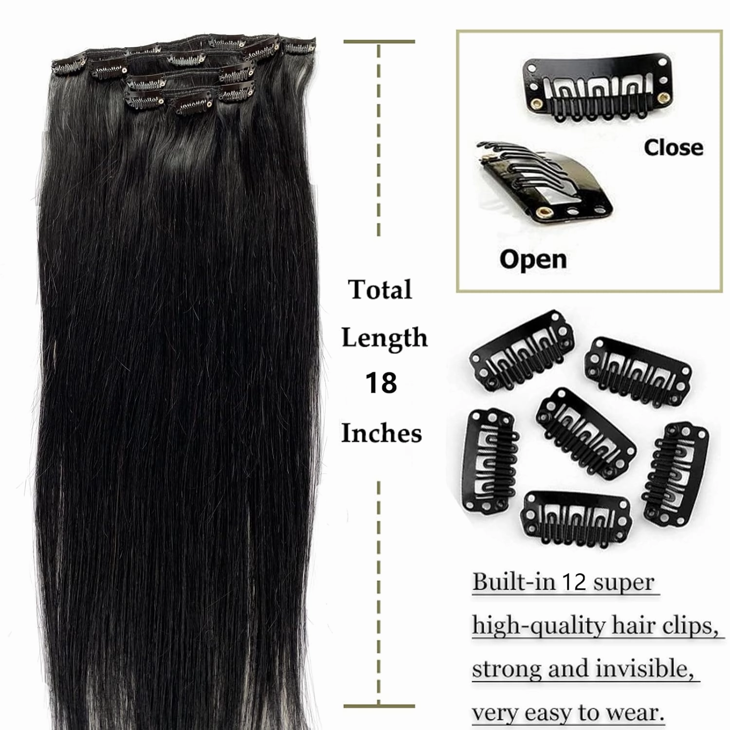 Clip in Hair Extension Real Human Hair 100% Brazilian Virgin Hair,Black Hair Extensions Clip ins Thick Hair Extension for Women,OiMiGO 70g Full Head Remy Hair Extension(#1 Jet Black,14Inch)