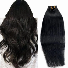 Clip in Hair Extension Real Human Hair 100% Brazilian Virgin Hair,Black Hair Extensions Clip ins Thick Hair Extension for Women,OiMiGO 70g Full Head Remy Hair Extension(#1 Jet Black,14Inch)