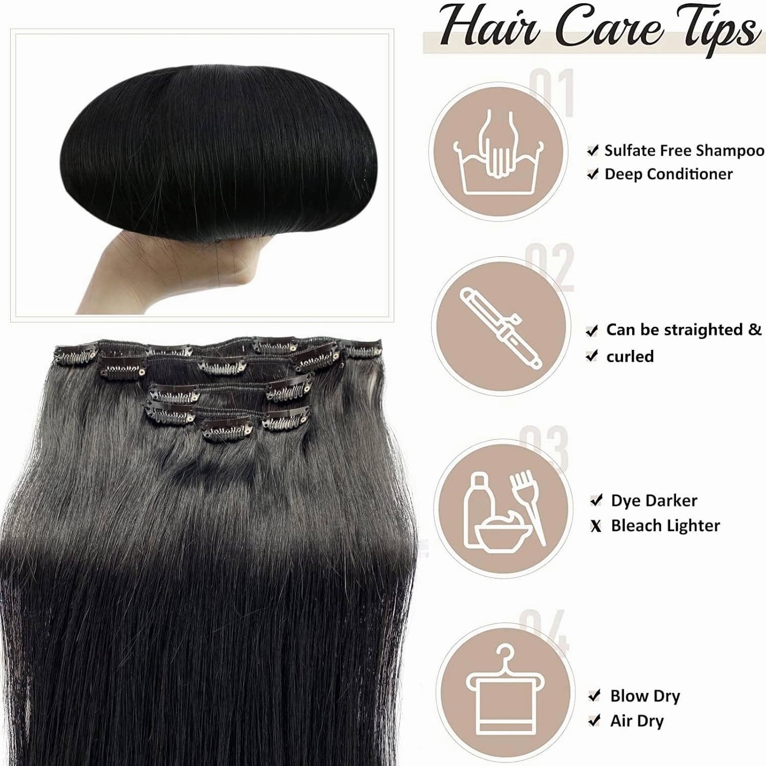 Clip in Hair Extension Real Human Hair 100% Brazilian Virgin Hair,Black Hair Extensions Clip ins Thick Hair Extension for Women,OiMiGO 70g Full Head Remy Hair Extension(#1 Jet Black,14Inch)