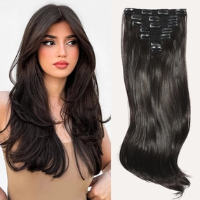 Clip in Hair Extensions 6PCS 20 Inch - Dark Brown Synthetic Hair with Seamless Removable Clips for Women, Natural Look for Daily & Party Use