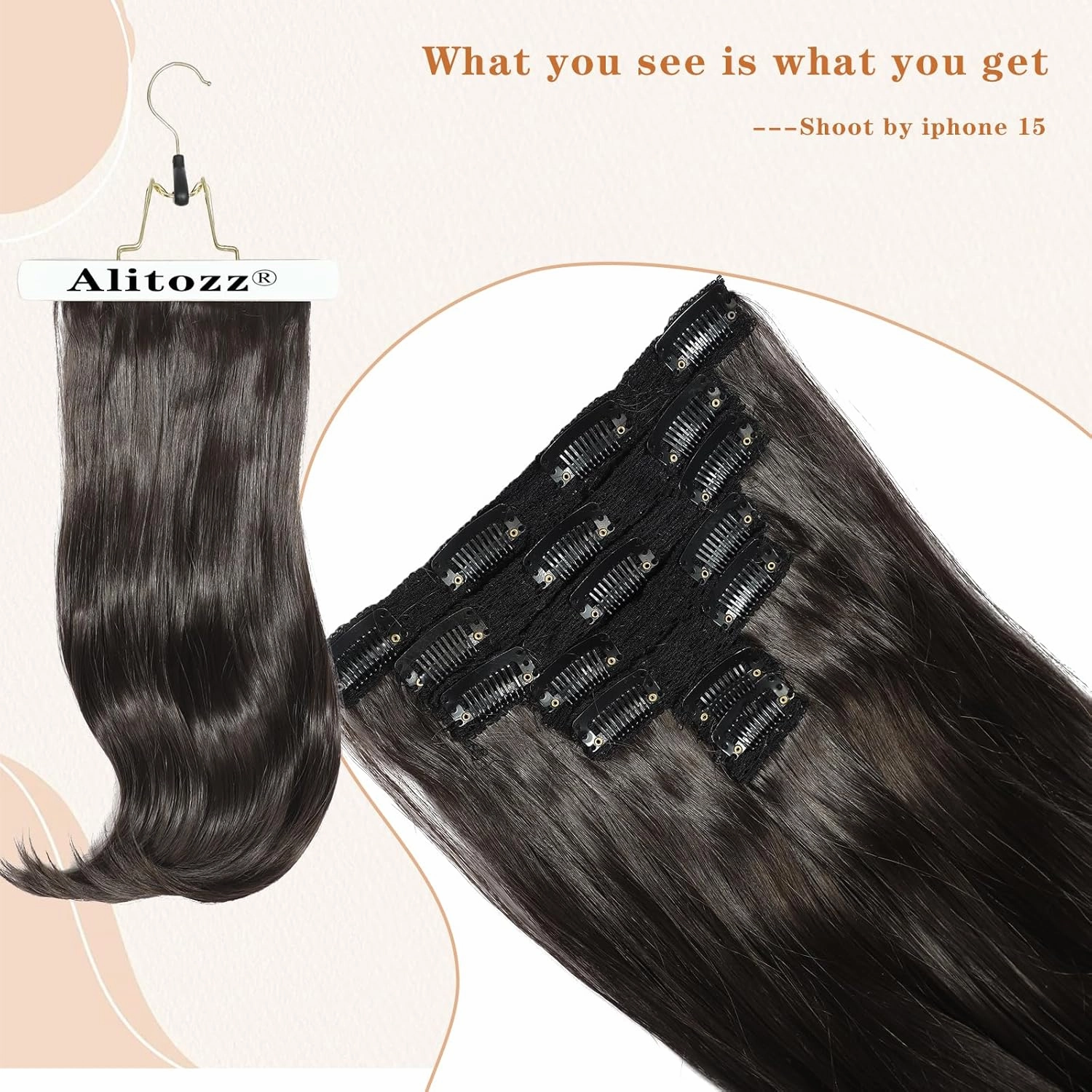Clip in Hair Extensions 6PCS 20 Inch - Dark Brown Synthetic Hair with Seamless Removable Clips for Women, Natural Look for Daily & Party Use