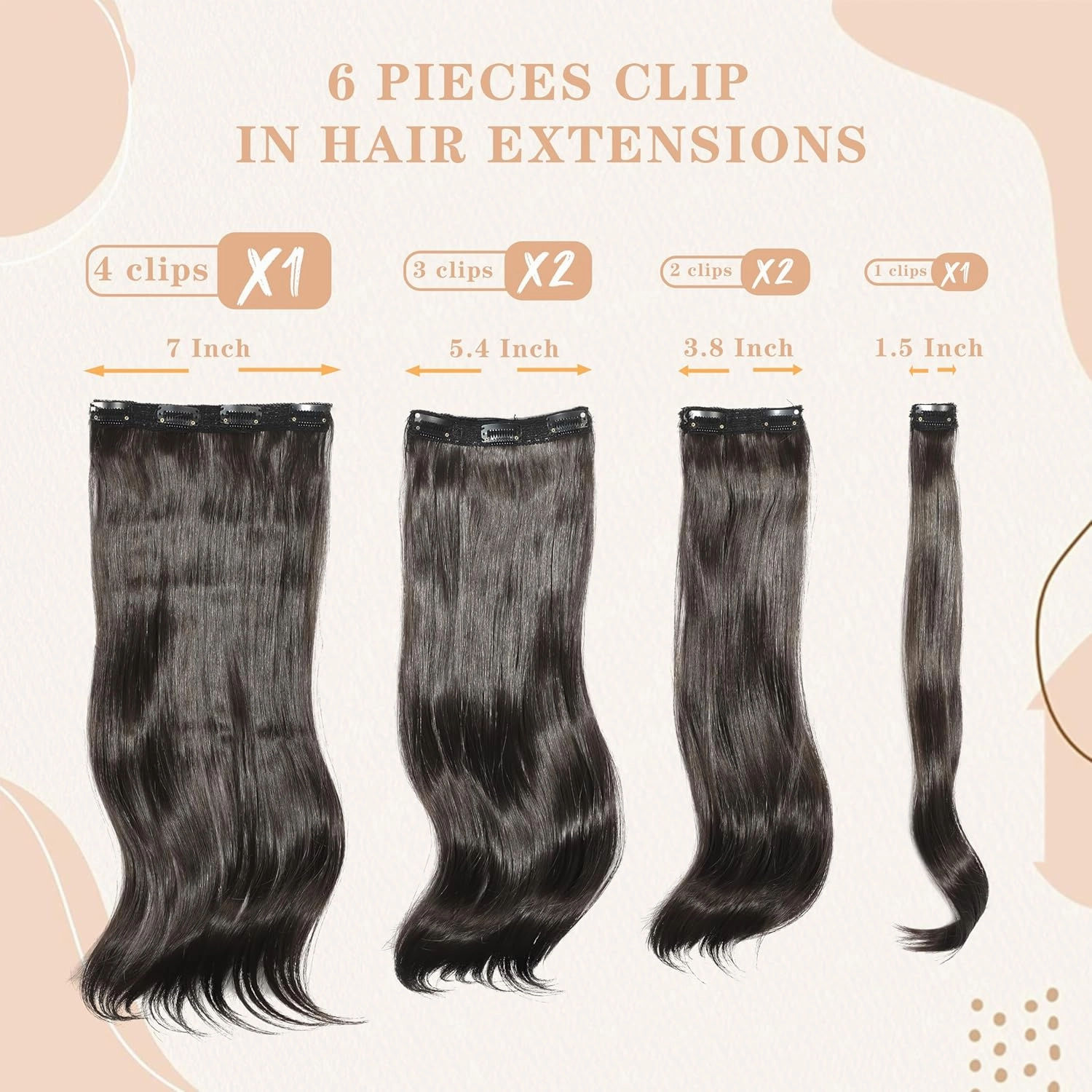 Clip in Hair Extensions 6PCS 20 Inch - Dark Brown Synthetic Hair with Seamless Removable Clips for Women, Natural Look for Daily & Party Use