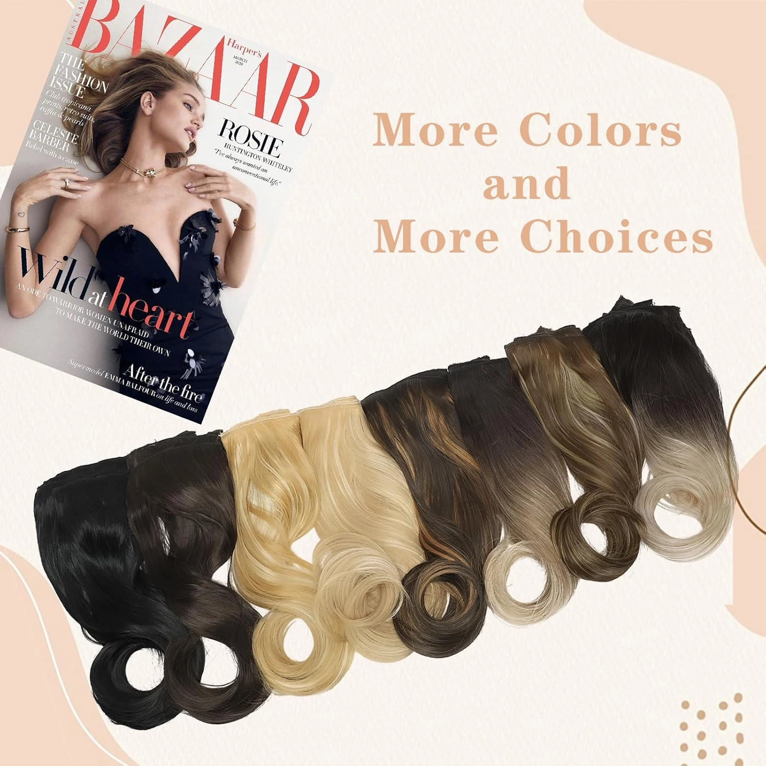 Clip in Hair Extensions 6PCS 20 Inch - Highlight Mixed Brown Synthetic Hair with Seamless Removable Clips for Women, Natural Look for Daily & Party Use