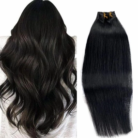 Clip in Hair Extensions for Women,Jet Black Real Human Hair Extension 5 Pieces 70g with 12 Clips,12Inch Straight Brazilian Virgin Human Hair Clip ins (#1 Jet Black,12Inch)