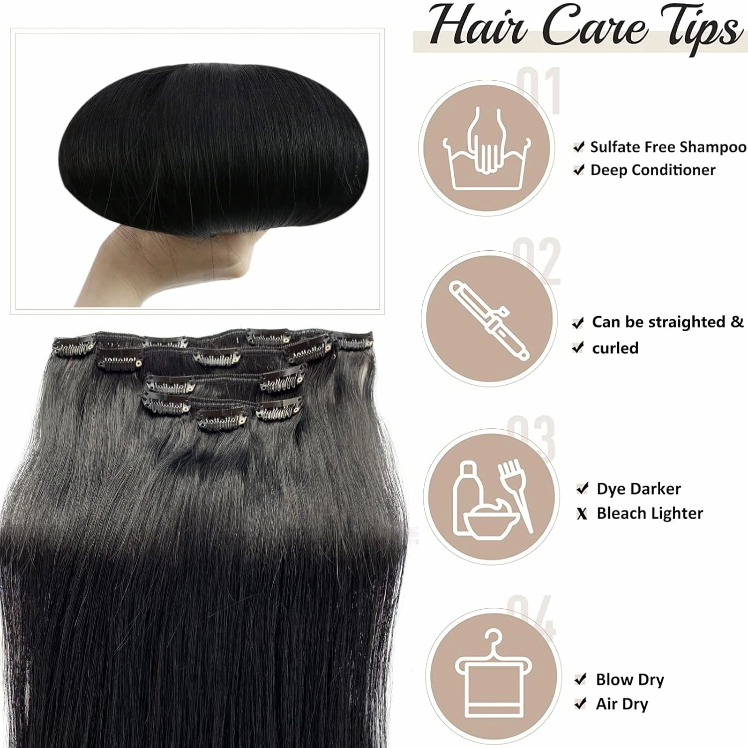 Clip in Hair Extensions for Women,Jet Black Real Human Hair Extension 5 Pieces 70g with 12 Clips,12Inch Straight Brazilian Virgin Human Hair Clip ins (#1 Jet Black,12Inch)