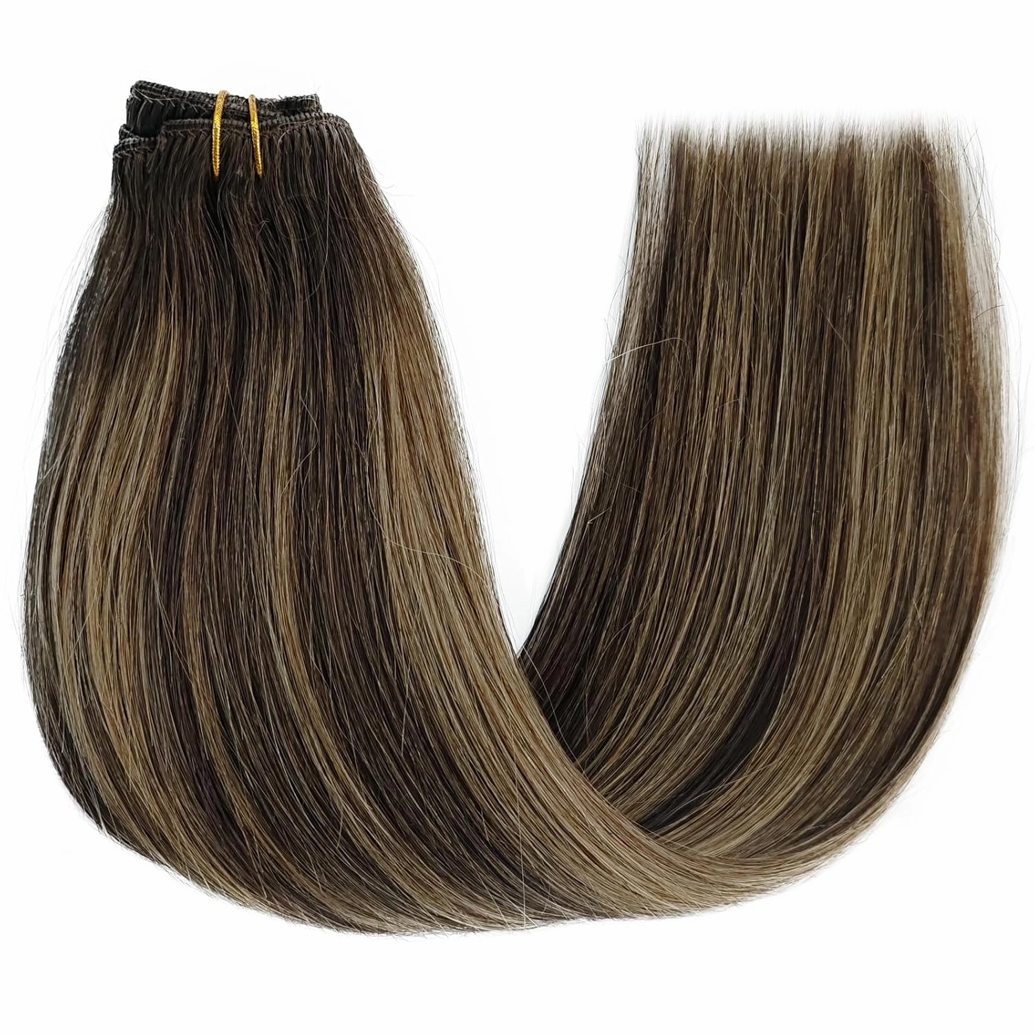 Clip in Hair Extensions Human Hair, 18 Inch Clip in Hair Extensions Real Human hair Balayage Dark Brown Ombre to Ash Brown and Dark Brown 70g 5 Pieces Straight Silky Hair Extension Clips