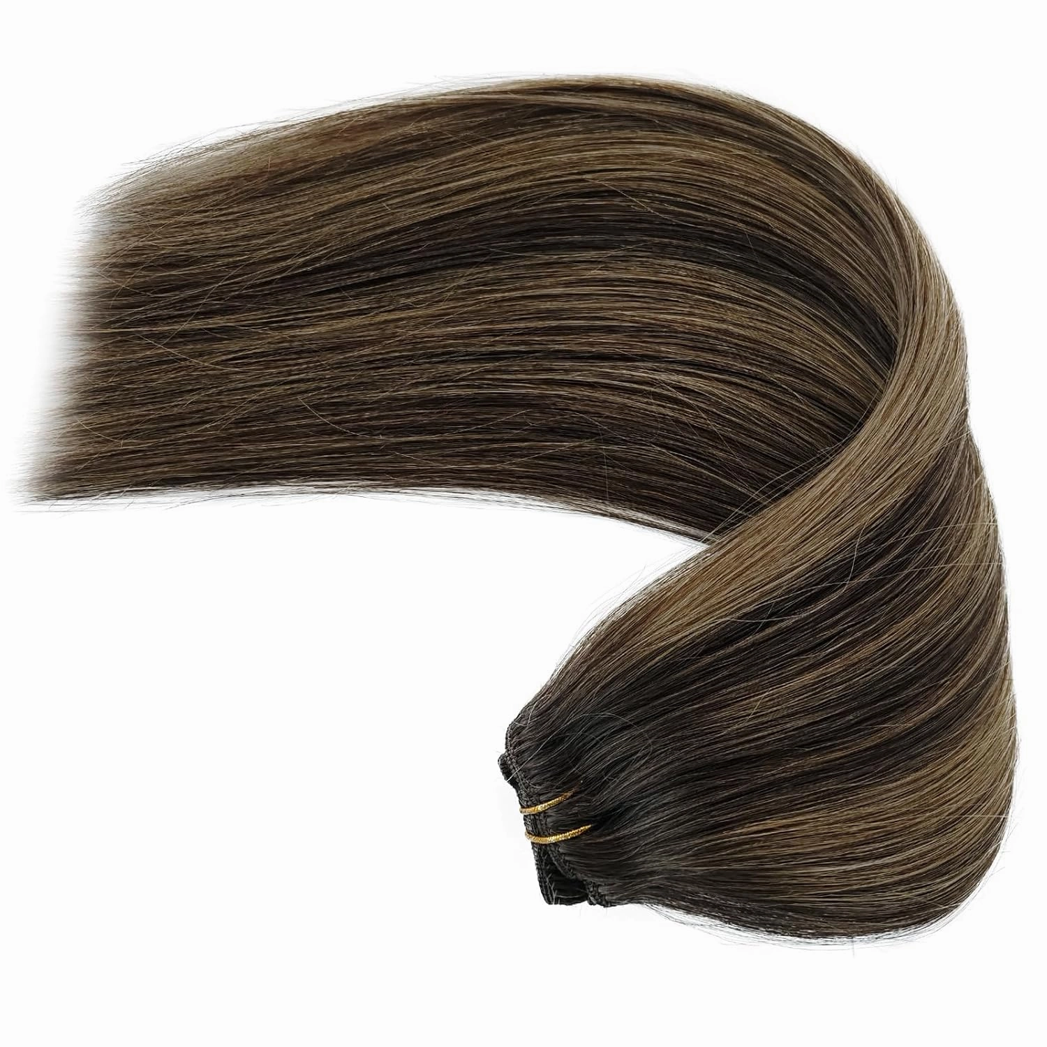 Clip in Hair Extensions Human Hair, 18 Inch Clip in Hair Extensions Real Human hair Balayage Dark Brown Ombre to Ash Brown and Dark Brown 70g 5 Pieces Straight Silky Hair Extension Clips