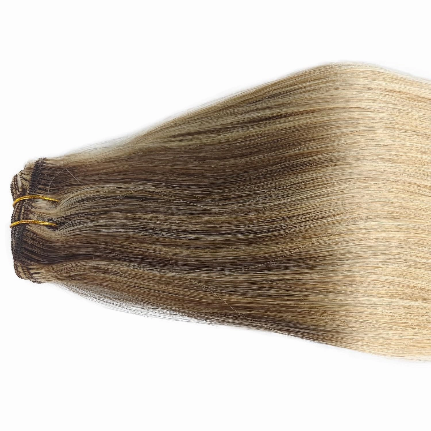 Clip in Hair Extensions Real Human Hair, 14 Inch Remy Human Hair Clip in Extensions Balayage Golden Brown Ombre Blonde Soft Silky Straight Seamless Clip ins 70g 5pcs