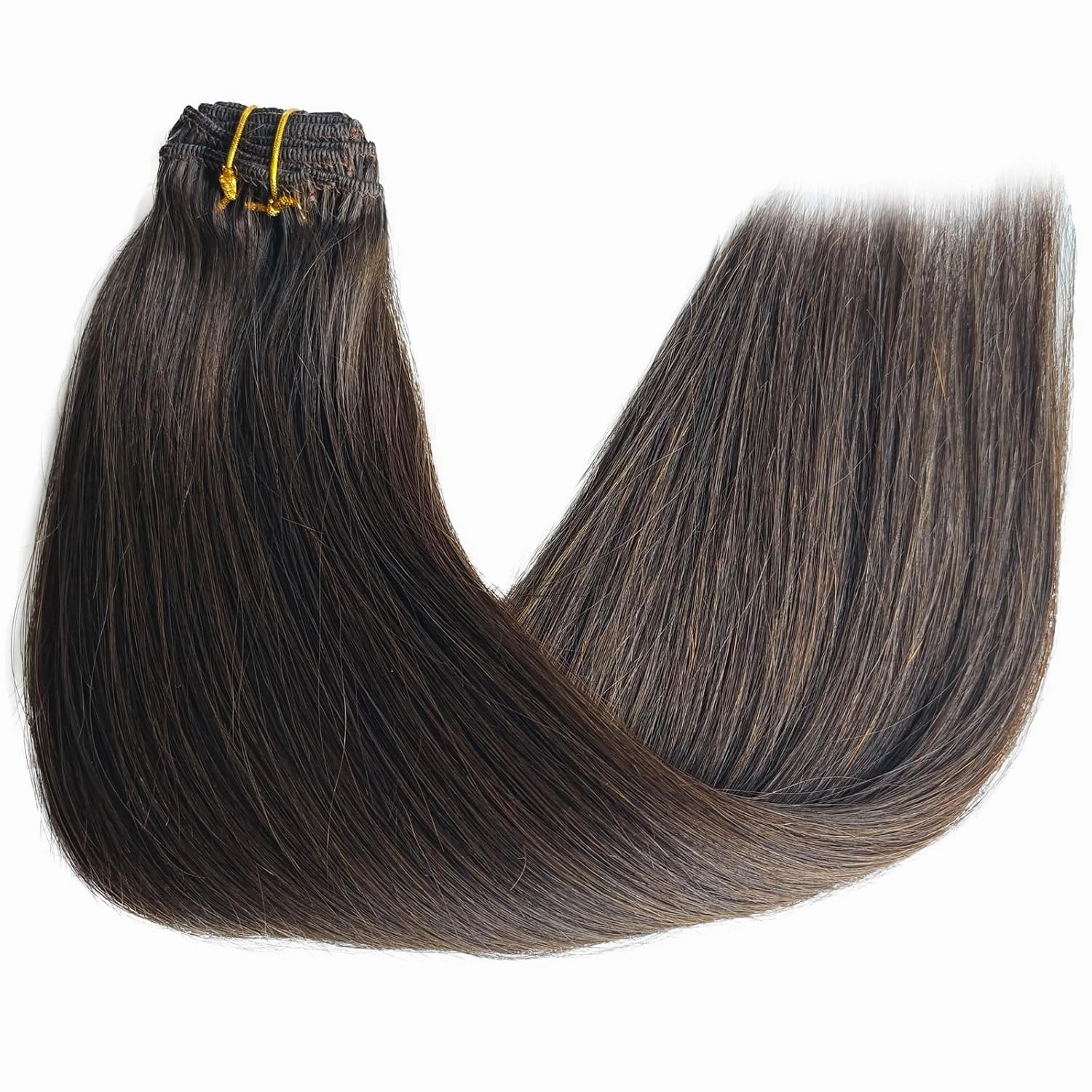 Clip in Hair Extensions Real Human Hair, 2 Dark Brown Clip in Remy Human Hair Extensions 14 Inch 70g 5pcs Soft Silky Straight Seamless