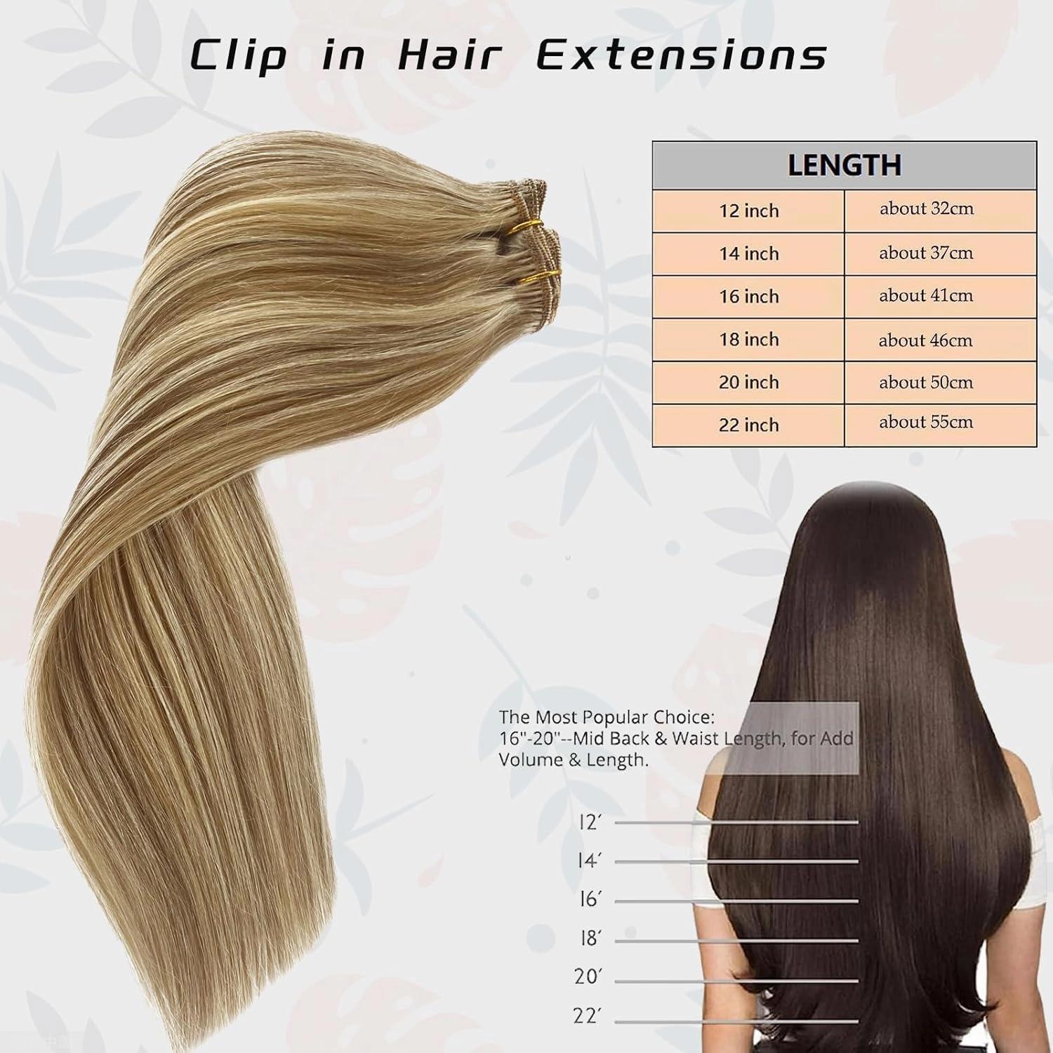 Clip in Human Hair Extension 14 Inch Brown Mix Blonde 5PCS Straight Hairpieces for Women Natural Thick Remy Human Hair Handmade Double Weft Full Head 70g(#18P613)