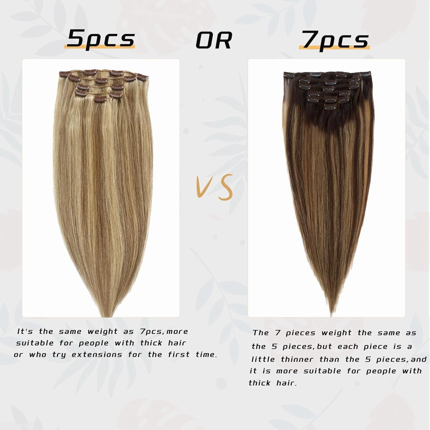 Clip in Human Hair Extension 14 Inch Brown Mix Blonde 5PCS Straight Hairpieces for Women Natural Thick Remy Human Hair Handmade Double Weft Full Head 70g(#18P613)