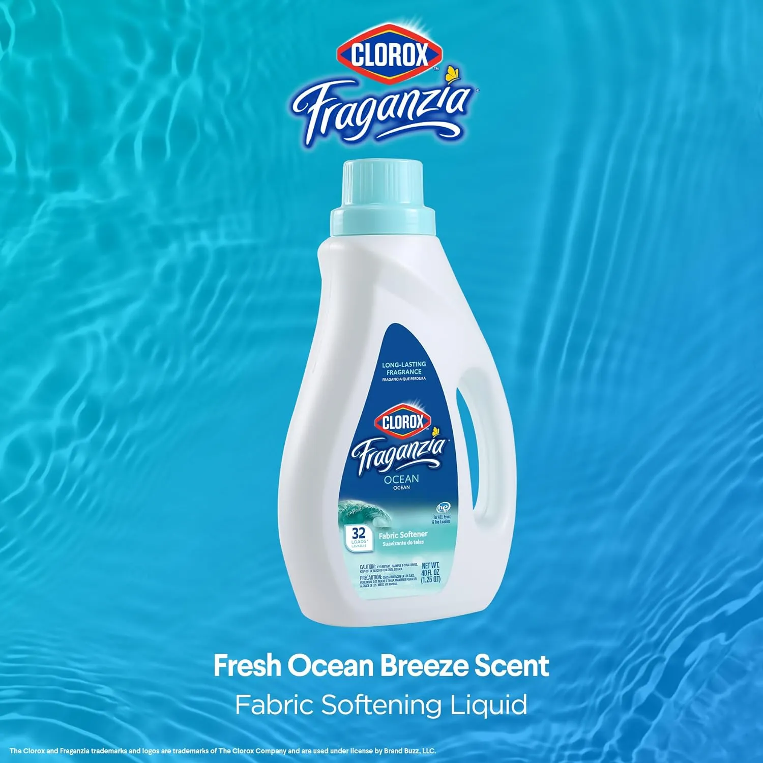 Clorox Fraganzia Liquid Fabric Softener, Fresh Ocean Breeze Scent 40oz | Laundry Softener | Laundry Wrinkle Reducer and Static Reducer | Fresh Ocean Breeze Laundry Softener