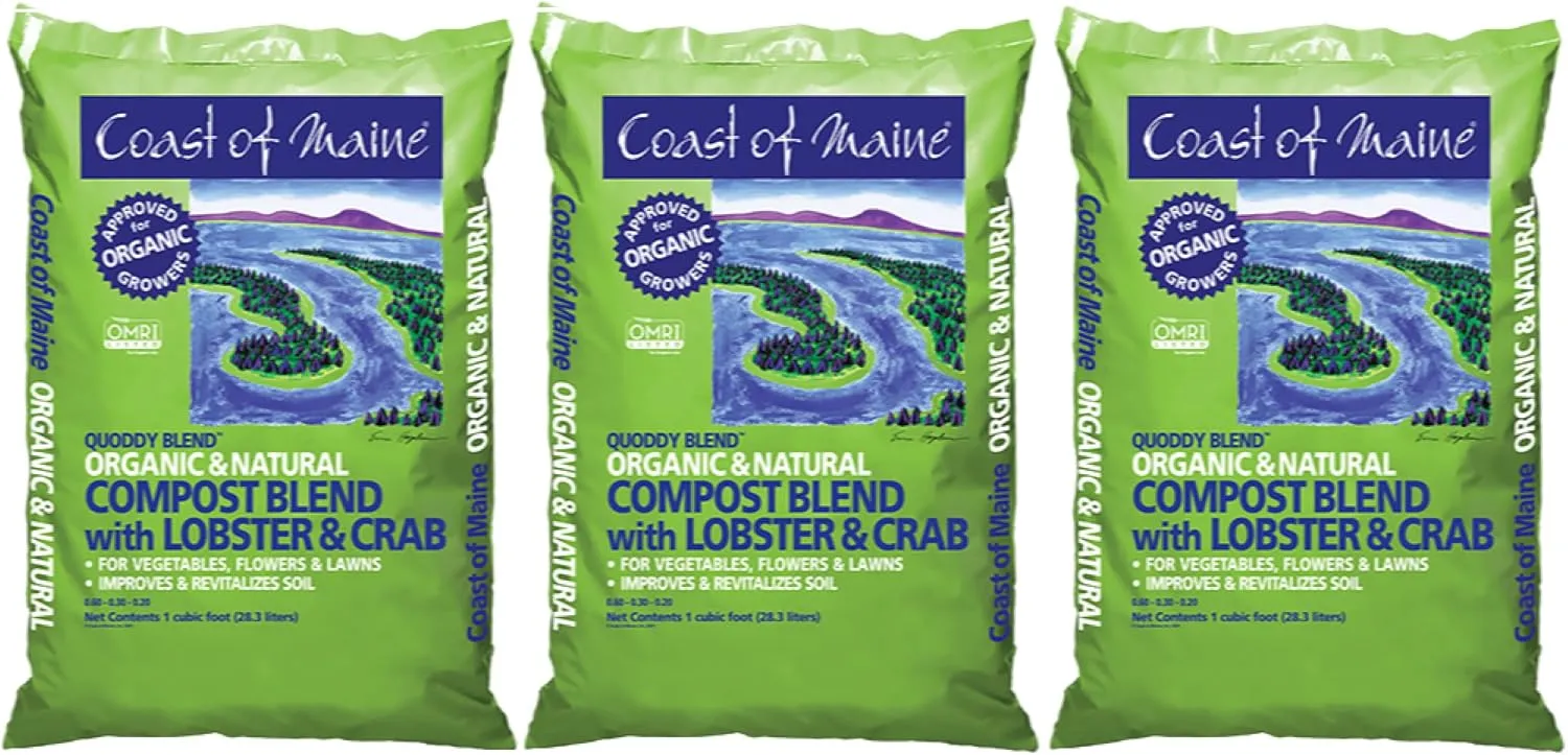 Coast of Maine Quoddy Blend, 1 cu ft (3 Pack) Organic and Natural Compost Blend with Lobster and Crab - Improves and Revitilizes Soil