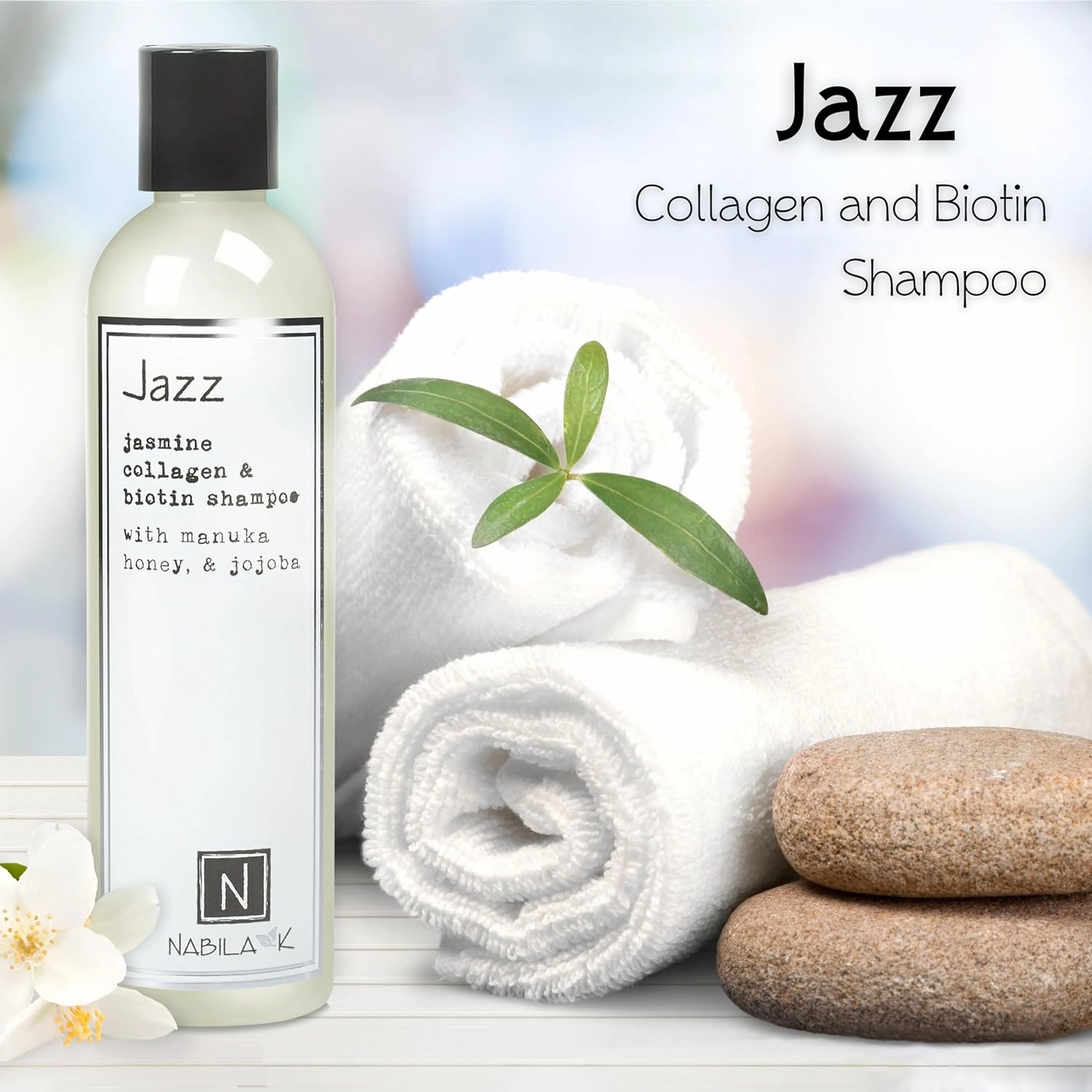 Collagen & Biotin Shampoo, 9 oz – Jazz – White Jasmine, Manuka Honey & Jojoba – Cleansing, Hydrating, Color-Safe – Sulfate-Free