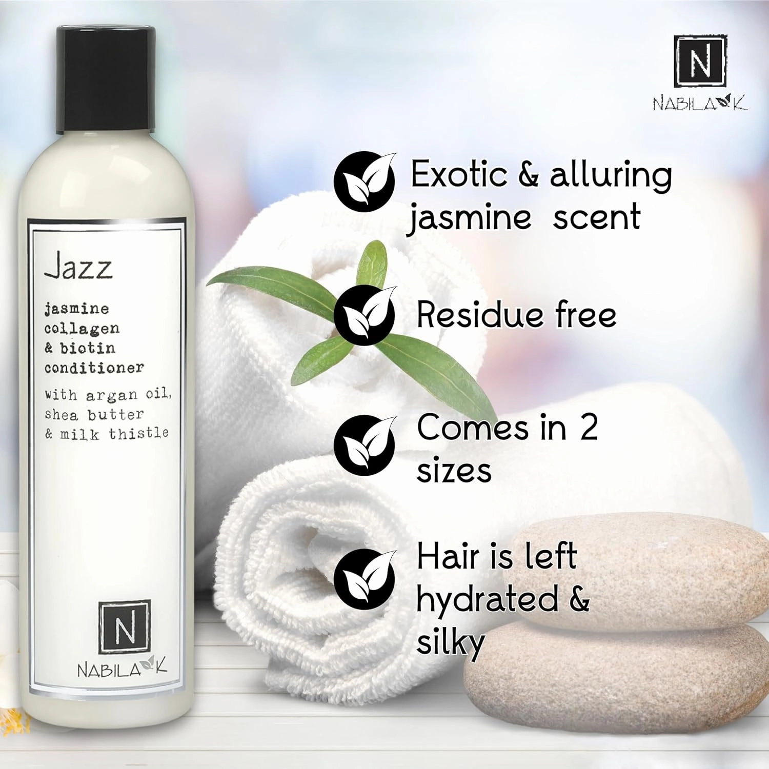 Collagen & Biotin Shampoo, 9 oz – Jazz – White Jasmine, Manuka Honey & Jojoba – Cleansing, Hydrating, Color-Safe – Sulfate-Free