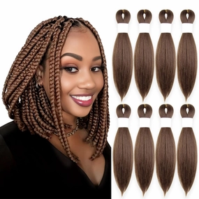 Color 30 Braiding Hair 12 Inch Pre Stretched Hair Short Straight Crochet Braids Yaki Texture Synthetic Fiber 8 Packs (30#/Medium Dark Brown)
