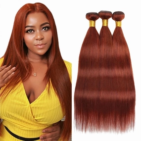 Color 33 Bundles Reddish Brown Straight Human Hair Bundles 18 20 22 inch Double Weft Auburn Bundles Human Hair Weave Brazilian Virgin Reddish Brown Remy Hair Extensions