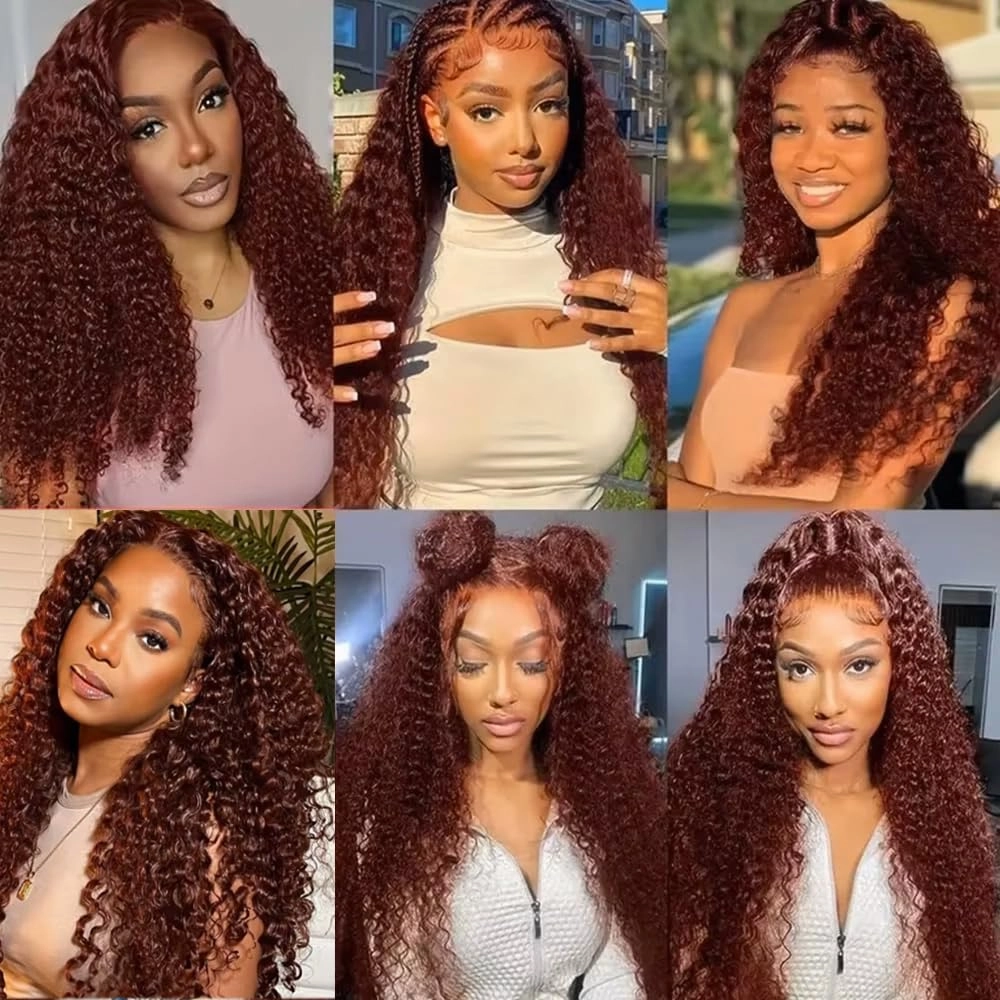 Color 33 Reddish Brown Human Hair Deep Wave Bundles Brazilian Virgin Remy Hair 8 10 12 Inch Mixed Length Copper Red Deep Wave Brown Bundles