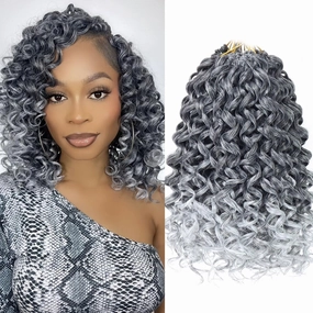 Colorful Queen Grey Curly Crochet Hair 14 Inch GoGo Curl Crochet Hair for Women Short Beach Curl Water Wave Crochet Braids for Women 7 Packs Curly Braiding Hair for Boho Braids (14 Inch, 1B/Grey)