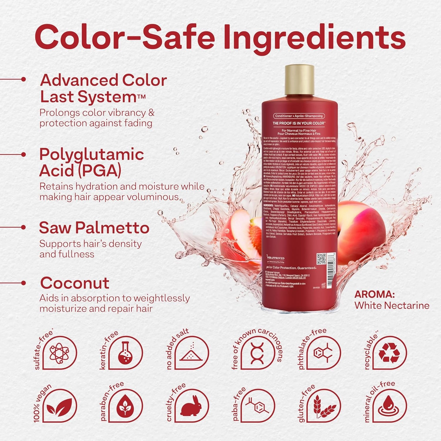 ColorProof Volume Conditioner for Women, White Nectarine Scent, Sulfate Free