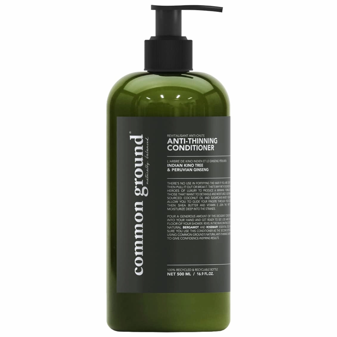 Common Ground Natural Anti-Thinning Conditioner, Sulphate, Paraben & Cruelty Free, Organic, Vegan, Plant-Based, Bergamot & Rosemary Scent, Kino Tree & Ginseng DHT Blockers, All Hair Types, Men & Women
