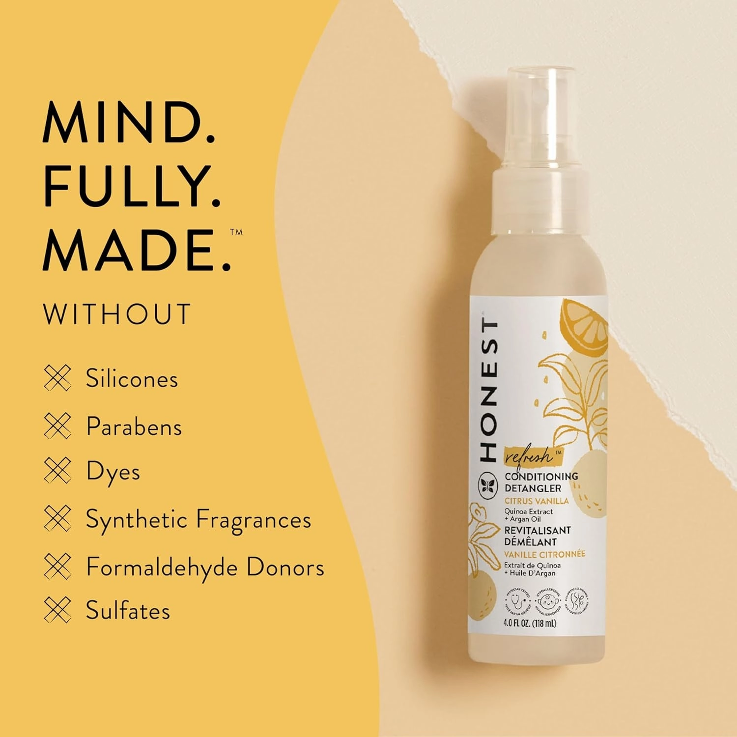 Conditioning Hair Detangler | Leave-In Conditioner   Fortifying Spray | Tear-Free, Cruelty-Free, Hypoallergenic | Citrus Vanilla Refresh, 4 Fl Oz