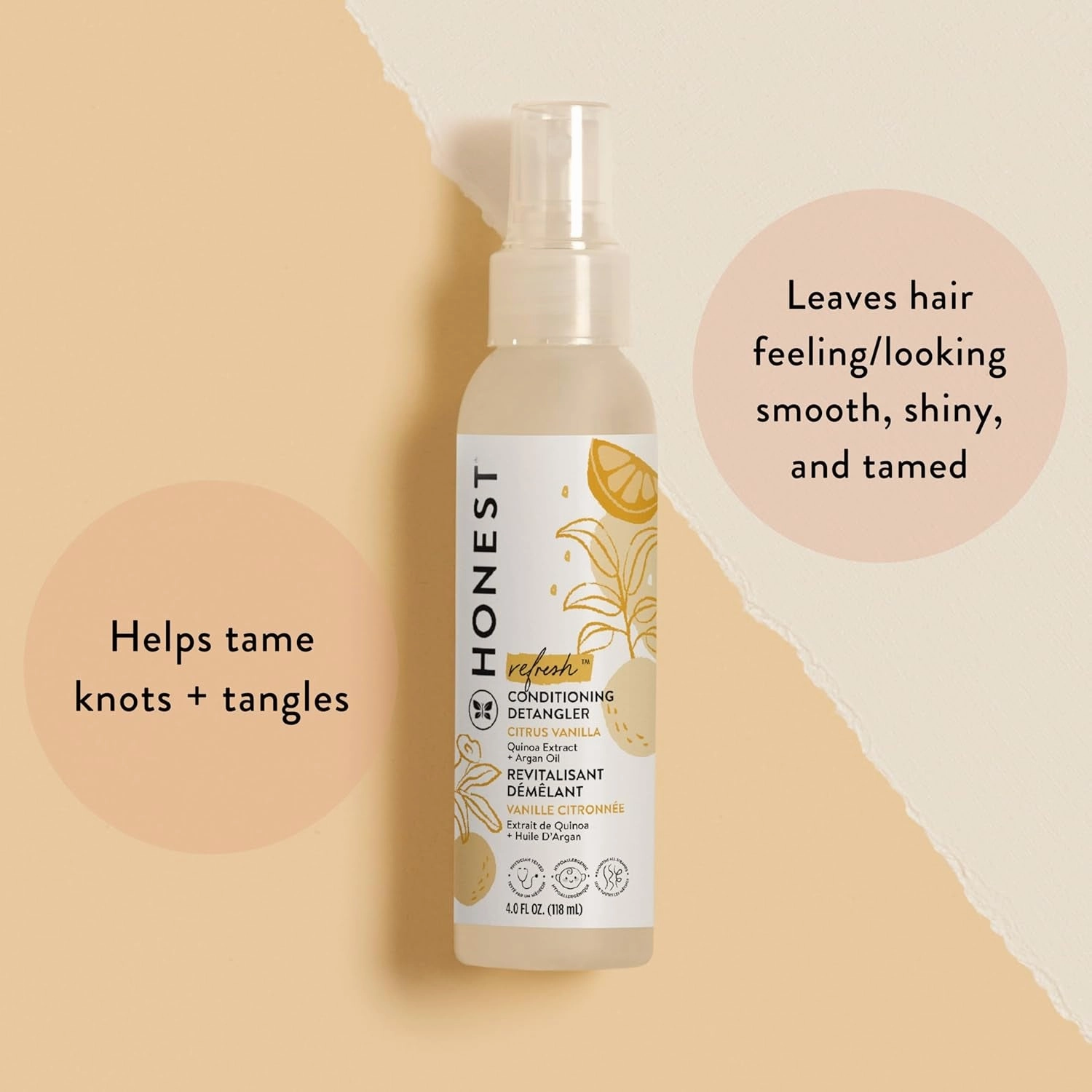 Conditioning Hair Detangler | Leave-In Conditioner   Fortifying Spray | Tear-Free, Cruelty-Free, Hypoallergenic | Citrus Vanilla Refresh, 4 Fl Oz