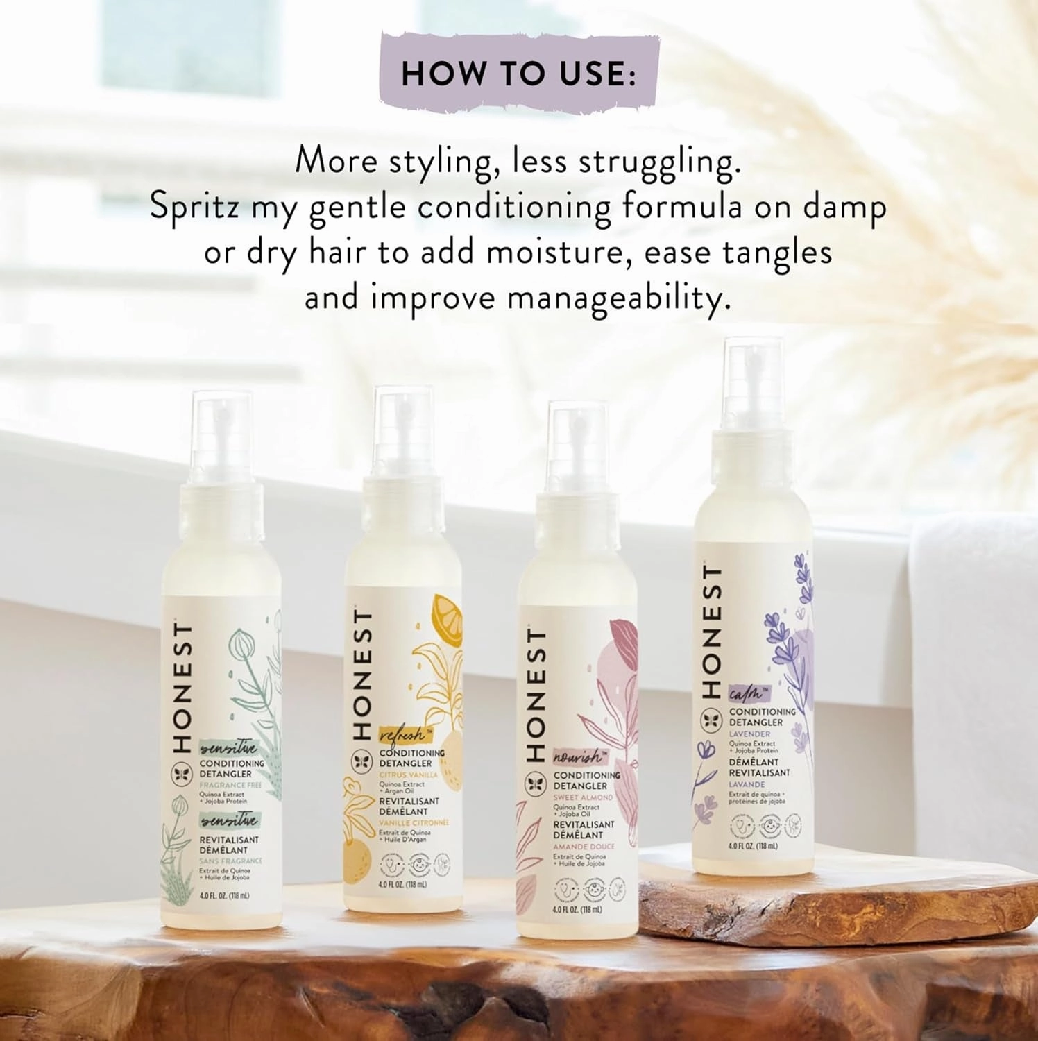 Conditioning Hair Detangler | Leave-In Conditioner   Fortifying Spray | Tear-Free, Cruelty-Free, Hypoallergenic | Citrus Vanilla Refresh, 4 Fl Oz